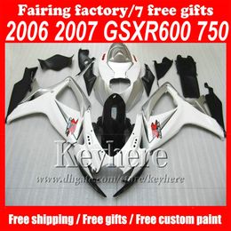 Custom free moto ABS body fairing kit for Suzuki 2006 2007 GSXR 600 750 Fairings GSXR600 06 GSX750 07 white silver bodywork