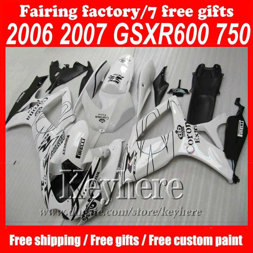 射出成形金型高級ABSフェアリングセットSuzuki 2006 2007 GSXR 600 750フェアリングセットGSXR600 R750 06 07ホワイトコロナキット