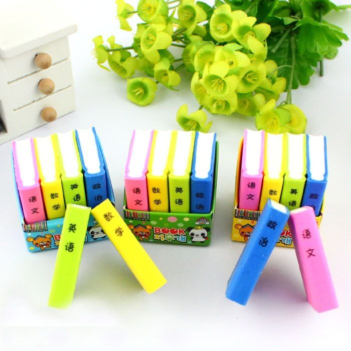 2022 Min Order 5 Mixed Candy Color Book Shape Learn Chinese Eraser