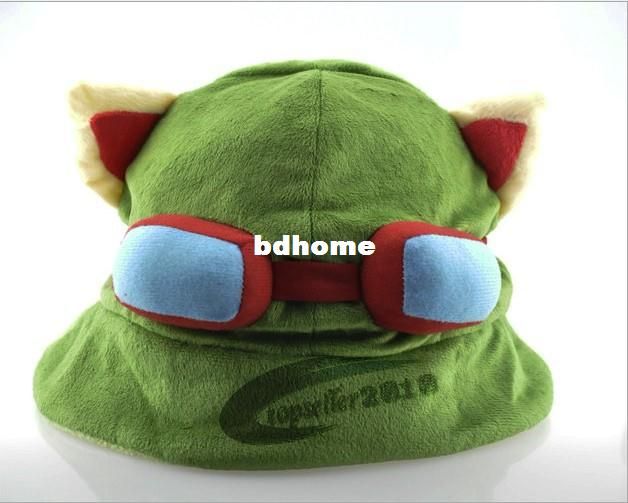 Al por mayor - - Juego caliente League of Legends cosplay gorra Sombrero de Teemo Sombrero de peluche + Algodón de peluche Sombreros F