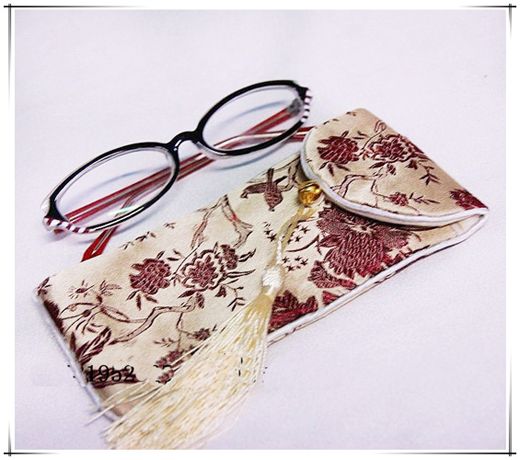 Clamshell Tassel Floral Cloth Glasses Bag with Rope Storage Pouch Silk Satin Jewelry Case Gift Packaging Pocket 