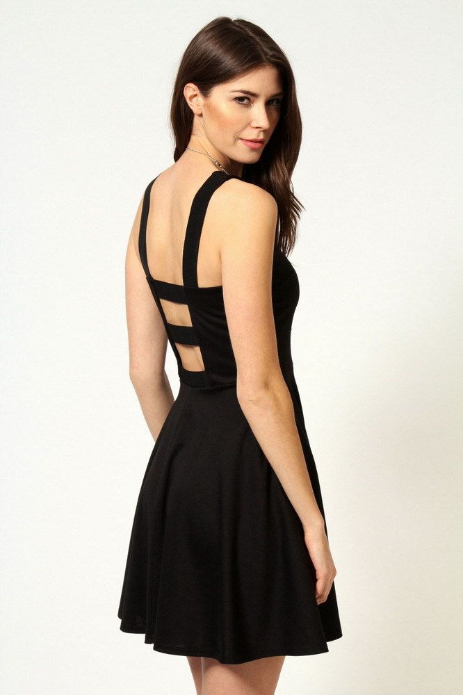 Strappy Back Fashion Black Skater Dress With Belt Pink LC2751 Silk ...