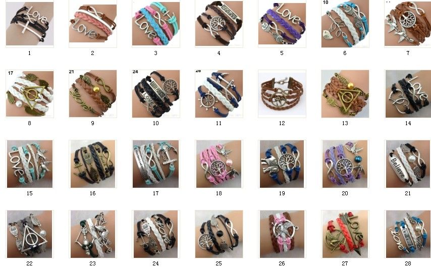 Stock offre pas cher Vente CHAUDE 50 Styles Mix Bracelets Multi Couche En Cuir Tressé À La Main Combinaison Motif Coloré Charme Bracelets