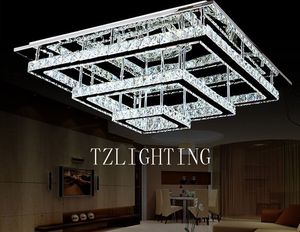 K9 Crystal Pendent Lamp Modern Simple LED Rectangular Ceiling Lamp Stainless Steel Living Room Chandelier Light