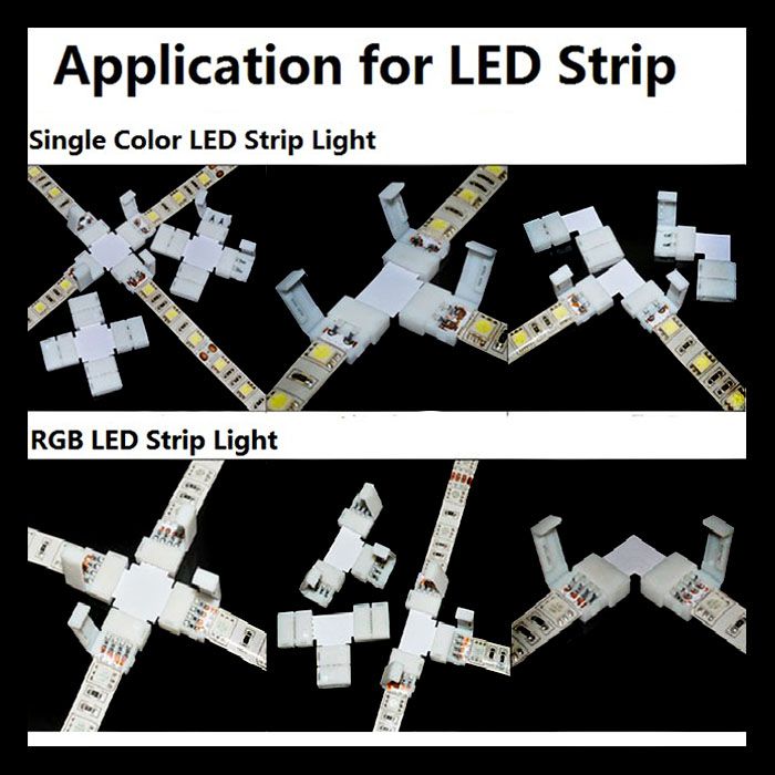 Tira de para tira 4Pin 10mm + em forma de conector de canto LED para 5050 RGB LED tira sem solda