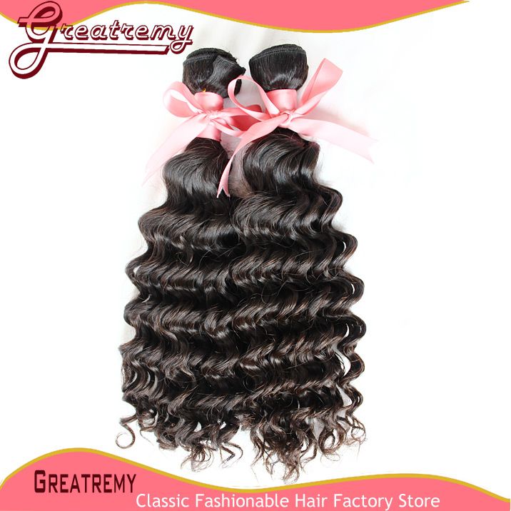 Greatremy® Unprocessed 100% Malaysian Human Hair Extensions Deep Wave Lace Closure With Hair Bundles 4x4 Full Head