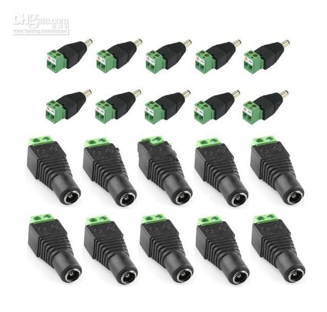 Partihandel - 100% NY 2,1mm * 5.5mm Man Kvinna DC Power Jack Adapter Connector Plug för CCTV-kamera 