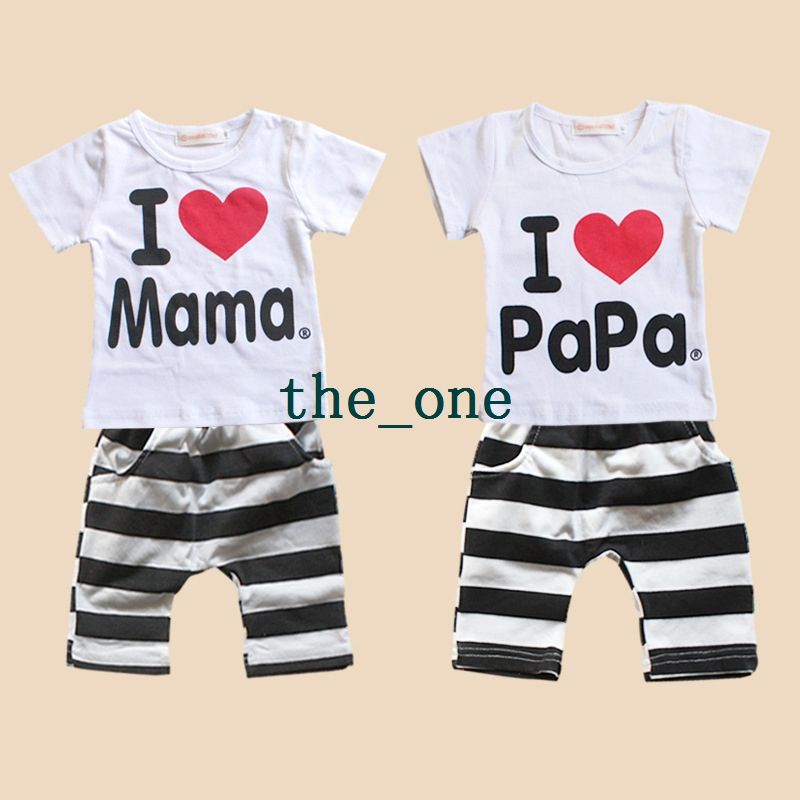 gratis frakt baby kläder jag älskar pappa mamma baby set baby pojkar tjejer sommar 2st baby kläder kortärmad t-shirt byxor barn pyjamas set