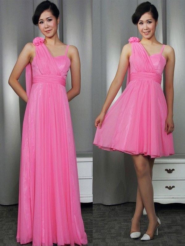 A-line Empire Spaghetti Strap Floor-length or Knee-Length Chiffon Over Satin Bridesmaid/Wedding Party Dress