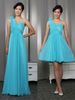 A-line İmparatorluğu Spagetti Kayışı Kat-Uzunluk veya Diz Boyu Şifon Üzerinde Saten Nedime / Düğün Parti Elbise