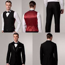 New Side Vent Two Buttons Groom Tuxedos Black Best man Peak Satin Lapel Groomsman Men Wedding Suits Bridegroom (Jacket+Pants+Tie+Vest) J282