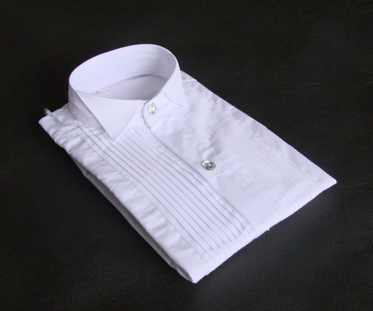 Top Quality White Cotton Long Sleeve Groom Shirt Men Small pointed collar fold Formal Occasions Dress Shirts