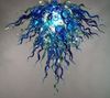Gratis frakt blomma form blå kristall konst blåst glas ljuskrona belysning för vardagsrum modern dekoration