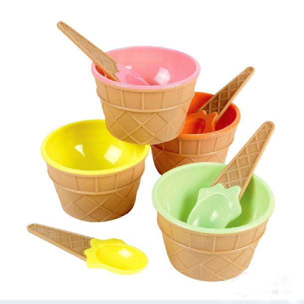 2019 Plastic Ice Cream Cup With Spoon Lovely Dessert Bowl MINI Ice