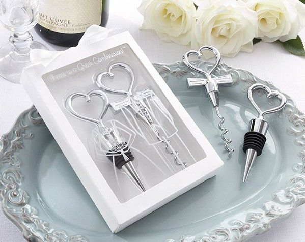 Cheers to a Great Combination Bride and Groom Heart Wine Stopper /& Corkscrew Set