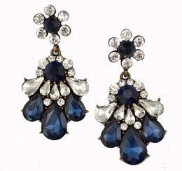 MoreLeaves Flowers Drop Stud Dangel Earrings options 4Colors Europea Style Bronze Alloy Resin Gem Crystal Rhinestone