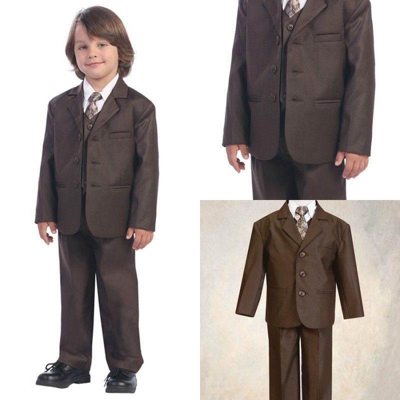 Brown Boys Kids Formal Occasion Three Buttons Straight Pockets Wedding ...