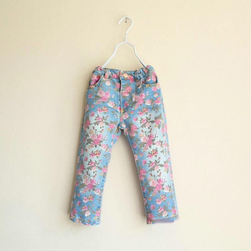 2016 Spring Baby Girl Vintage Print Floral Denim Jeans Kids Girls ...