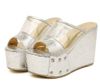 Ny Sexig Glänsande Guld Silver Transparent Skor Platform Wedge Peep Toe High Heel Slipper Kvinnor Sommar Sandaler EPACKET Fri frakt