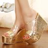 Nieuwe Sexy Shiny Goud Zilver Transparante Schoenen Platform Wedge Peep Toe Hoge Hak Slipper Dames Zomer Sandalen Epacket Gratis verzending