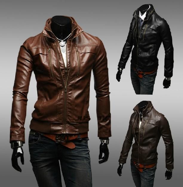 Double Zipper Pu Leather Jacket Motorcycle Men S Jackets Double Zipper Pu Leather Jacket Motorcycle Men S Jackets Coat Outerwear Slim Mens Brown Latest