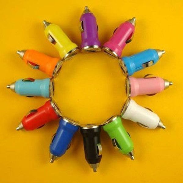 El más barato Colorful Bullet Mini USB Car Charger Adaptador universal 1A 1000mA cargador portátil para samsung S7 S8 iphone X XR XS MAX