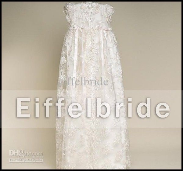 Vintage Christening Gowns with Lovely Jewel Neckline and Short Sleeve Taffeta Lace Christening Dresses Baptism Robe Buy One Free Get Two