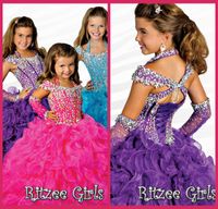 Little Girl Pageant Klänningar Av Axel Lila Organza Lace Up Kids Party Gown Beading Crystal Gowns Ruffle Dress