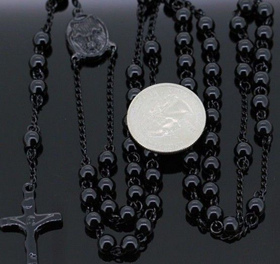 Silver/Gold/Black Pick Heavey fashion MEN`S HEAVY SOLID STAINLESS STEEL30''+5.5''8mm ROSARY NECKLACE*106g