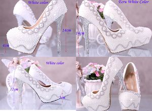 Sapatos De Casamento Branco Vestido De Noiva Sapatos Personalizados Super High Heel 14 cm Moda Senhora Sapatos Combinar festa de aniversário Mulher Evening Prom Bombas