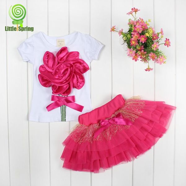 LittleSpring Little Girls Summer Outfit Cat T-Shirt Tutu Skirt 2-Piece Clothing Set