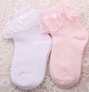 New Spring Kids Pleated Lace Bow Solid Plain Socks Children Girls