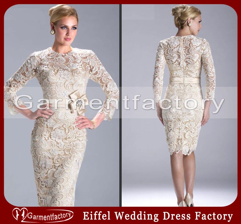 2014 Vintage Lace Mother Of The Bride Dresses Tea Length Crew Necline ...