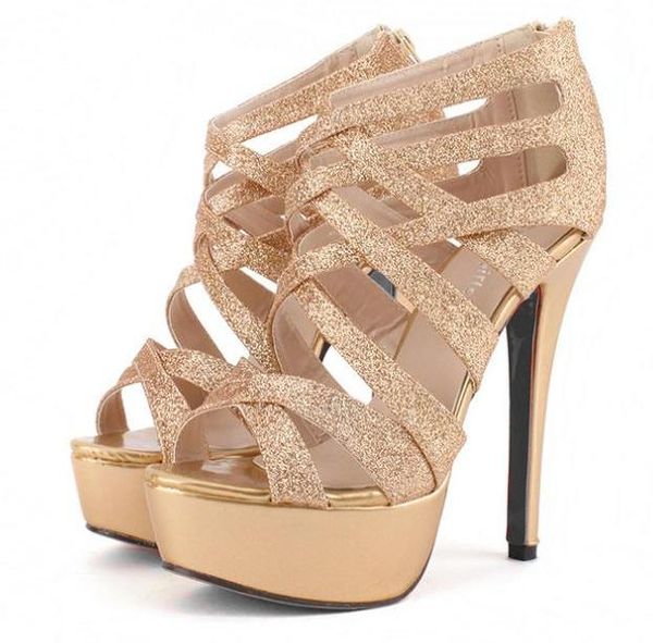 

Свадебная обувь Серебро Золото Гладиатор сандалии ремешками высокой платформе ш