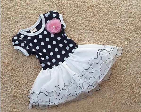 

Wholesale - Dark blue and pink short sleeve dots stripe flower kids girls fashion dresses girl dress 2013 summer free shipping
