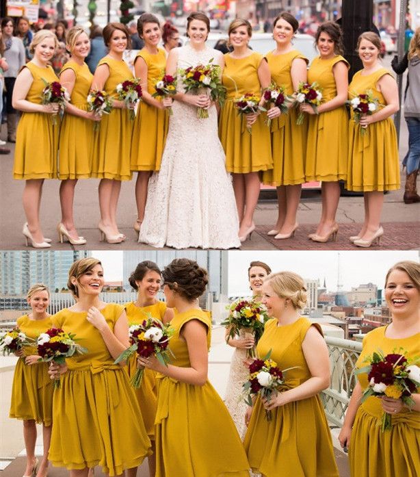 mustard color bridesmaid dresses