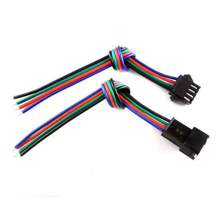 JST Male Female LED Connectors with 15cm 4Pin 22AWG RGB Cable Wire on One Side for 3528 5050 RGB LED Light Strips