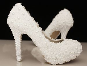 Frete Grátis Elegante Lace Branco Beading Sapatos de Casamento 4 Polegadas de Salto Alto Nupcial Sapatos de Vestido Sapatos de Dama de Honra Da Mulher Formal Vestido Bombas