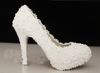 Spedizione gratuita elegante pizzo bianco perline scarpe da sposa 4 pollici tacchi alti scarpe da sposa scarpe da damigella d'onore donna vestito formale pompe