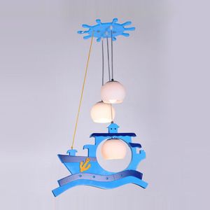 モダンスタディルームの木製コルスアーシーリングペンダント照明器具子供寝室ブルー海賊船ペンダントライトダイニングルームペンダントランプ