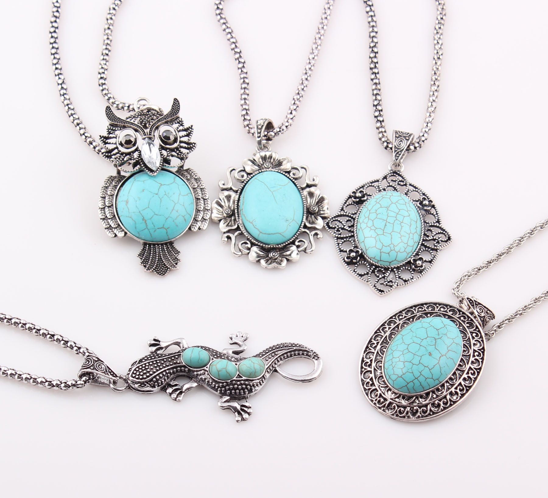 Wholesale Hot Sale Turquoise Necklace Jewelry Natural Turquoise Stone Pendant Chain Necklace For