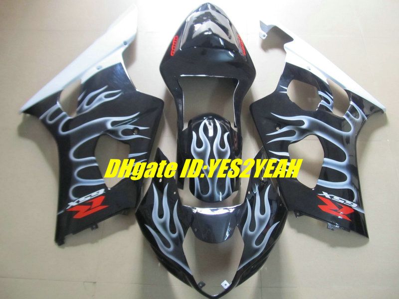 7 gåvor !! Motorcykel Fairings Kit för 2003 2004 SUZUKI GSXR1000 GSX R1000 K3 03 04 GSXR 1000 R1000 Vit Flammor BLK FAIRING SET