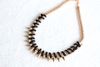 European Style Gold Plated Snake Chain Black Leather Rhinestone Rivets Necklaces