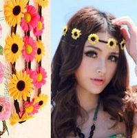 Groothandel Boheemse hoofdband voor vrouwen drie bloemen gevlochten lederen elastische headwrap zon bloem haarband geassorteerde kleuren haar ornamenten
