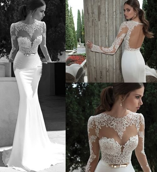 New Sheer Wedding Dresses Berta Winter 2014 Illusion Bateau Round Back