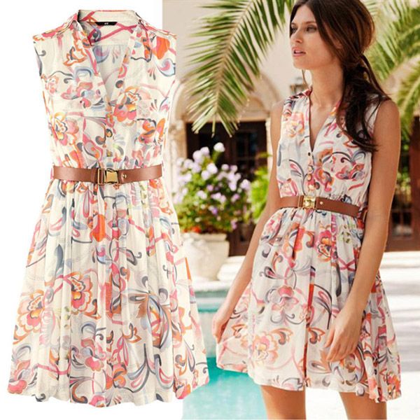 Fashion Bohemia Style Floral Print Dress Womens Stylish Elegant Beach Dress Ladies Clothing Multi/S Fashion Bohemia Style Floral Print Dress Womens Stylish Elegant Beach Dress Ladies Clothing Multi/S