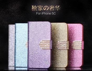 Wholesale - Bling Wallet Luxo Couro Magnetic Flip Case para iPhone 4 / 4S iPhone5 5s I4 I5