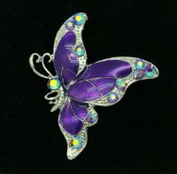 Серебряный тон фиолетовый бабочка брошь с кристаллами