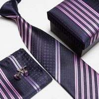 Mäns Slips Cuff Länkar Handkerchief Artifical Silk Polyster Vanligt Tie 3 st Tie Set Fashion Bussines Slips 12st / Lot # 7014