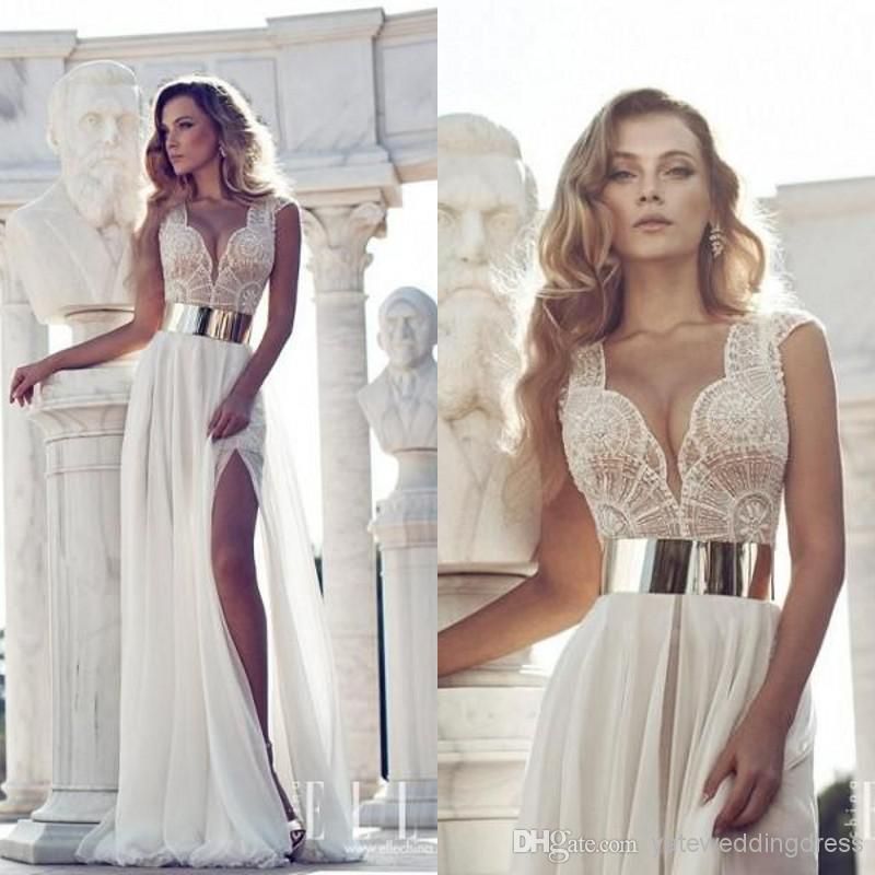 Julie Vino 2014 Sexy Beach Wedding Dresses Cap Sleeve Sheer Chiffon
